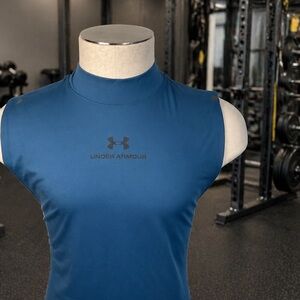 Under Armour UA Rush Tee Sleeveless Mock Neck Shirt Men’s XL Blue Fitted Gym